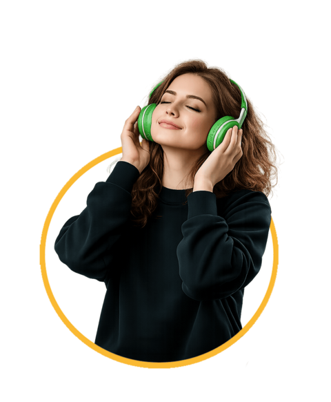 Frau hört Ads auf Spotify