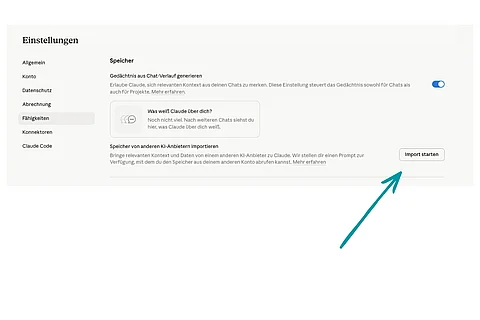 Screenshot von Claude Prompt KI Speicherintegration