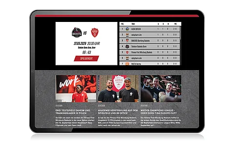 Mobile Tablet-Ansicht der Würzburg Baskets Website