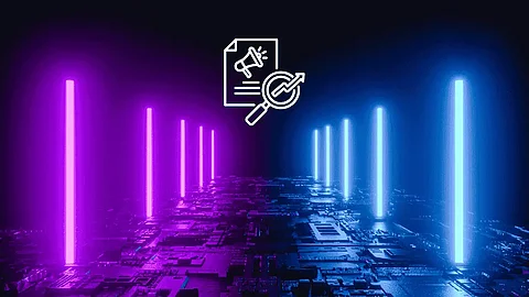 Lichtröhren im dunklen Raum mit Symbol von Attribution