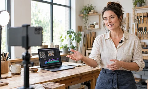 Frau dreht YouTube-Video