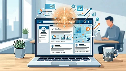 Laptop mit Graphen und Benutzeroberfläche von LinkedIn drauf 