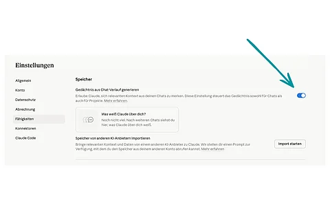 Screenshot von Claude Speicher zulassen