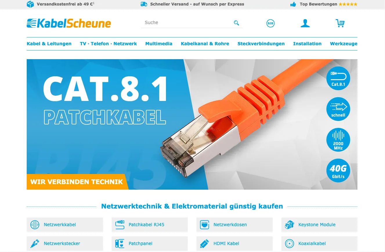 Screenshot der Webseite kabelscheune.de